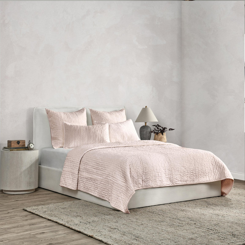 Bari 4-Piece Velvet Rayon Quilt Set, King Quilt + 3 Euro Shams, Pink