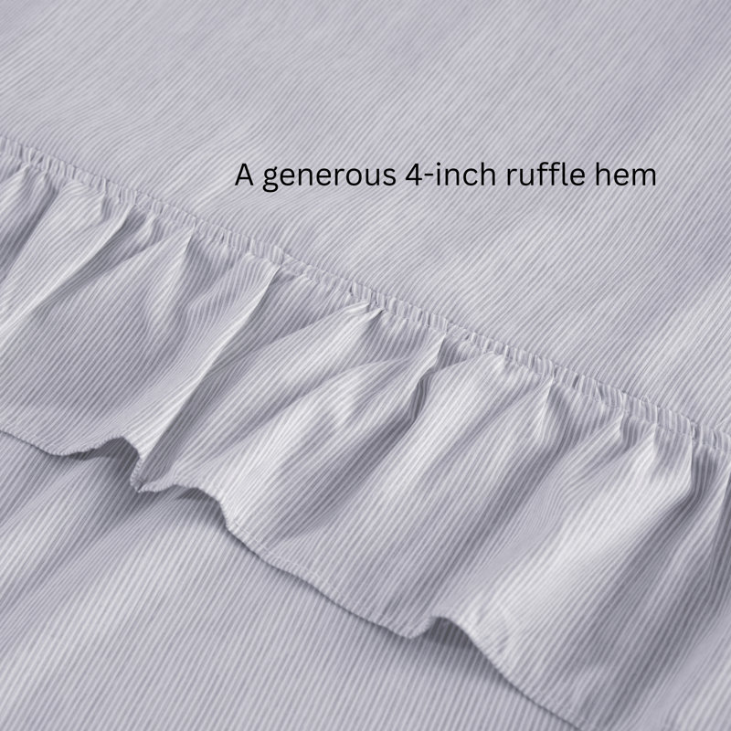 Shabby Chic Printed Pin Stripe Sheet Set, Blue, Queen