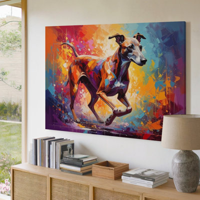 A Vibrant Abstract Impressionistic Painting Of A Greyhound In Motion The Dog S Sleek Canvas Wall Art Premium Quality Ready To Hang