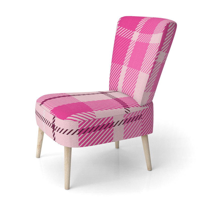 Chaise d'appoint rembourrée à motif tartan à carreaux roses