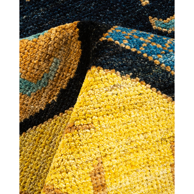 Handmade Black and Yellow Wool 9' x 12' Area Rug