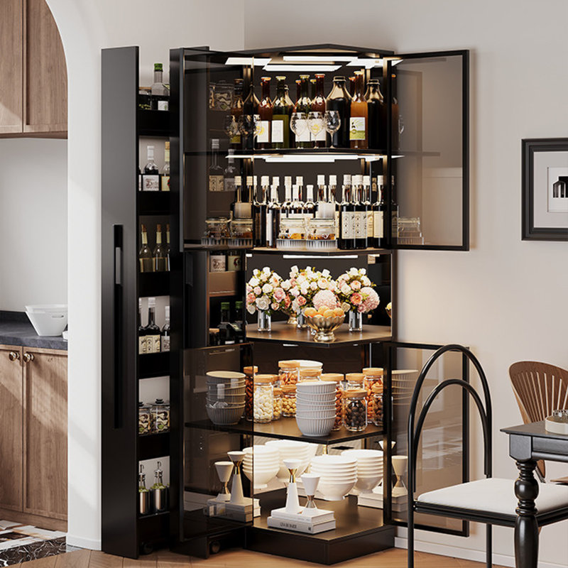 Armoire à vin 32,36 po en verre trempé noir moderne de luxe avec tiroir coulissant