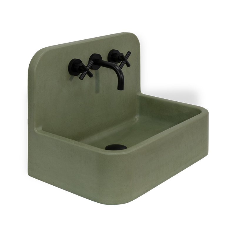 Newterra Handmade Concrete Wall/Vessel 22" Bathroom Sink, Moss, 3 Hole