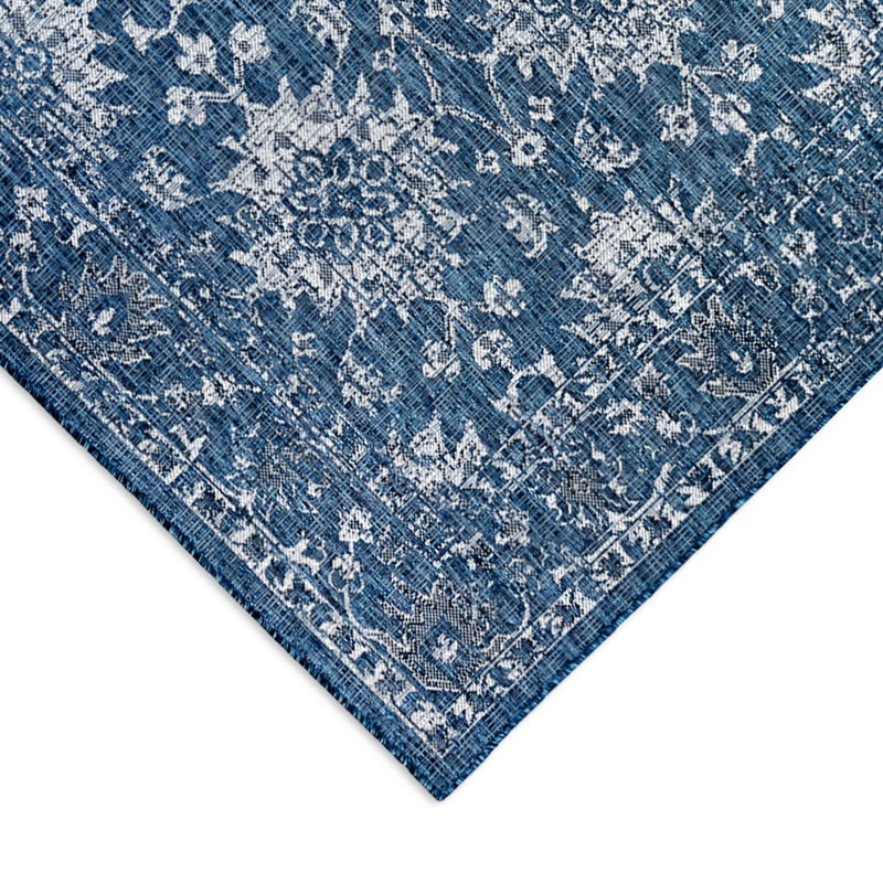 Tapis d'intérieur / extérieur bleu marine Kaed, Tapis de couloir : 1 pi 11 po x 7 pi 6 po
