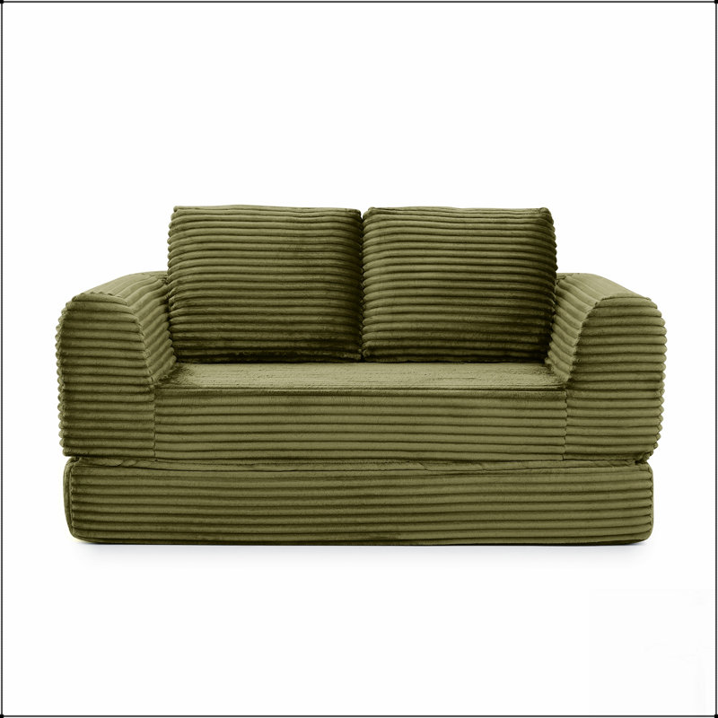Canapé-lit pliant convertible 2-en-1, canapé-lit en velours côtelé moderne avec 2 coussins, causeuse modulaire rembourrée avec lit escamotable Futon