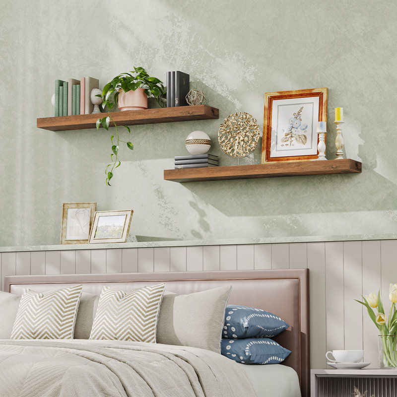 Kayleah 2 Piece Floating Shelf, 1.5" H x 39.4" W x 7.9" D, Rustic Brown