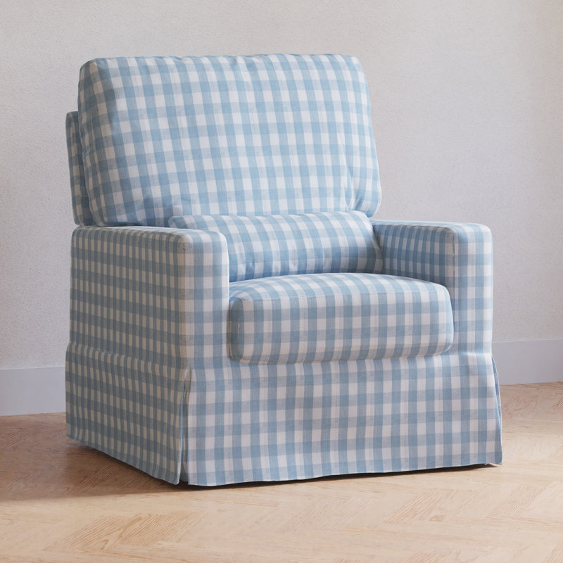 Crawford Pillowback Comfort Swivel Glider, Blue Gingham Livesmart®