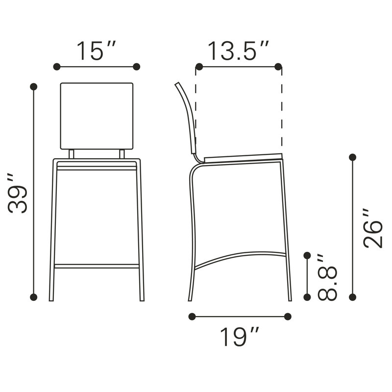 Tabouret Voicu Criss Cross (ensemble de 2), Tabouret de comptoir (siège d'une hauteur de 26 p, Noir