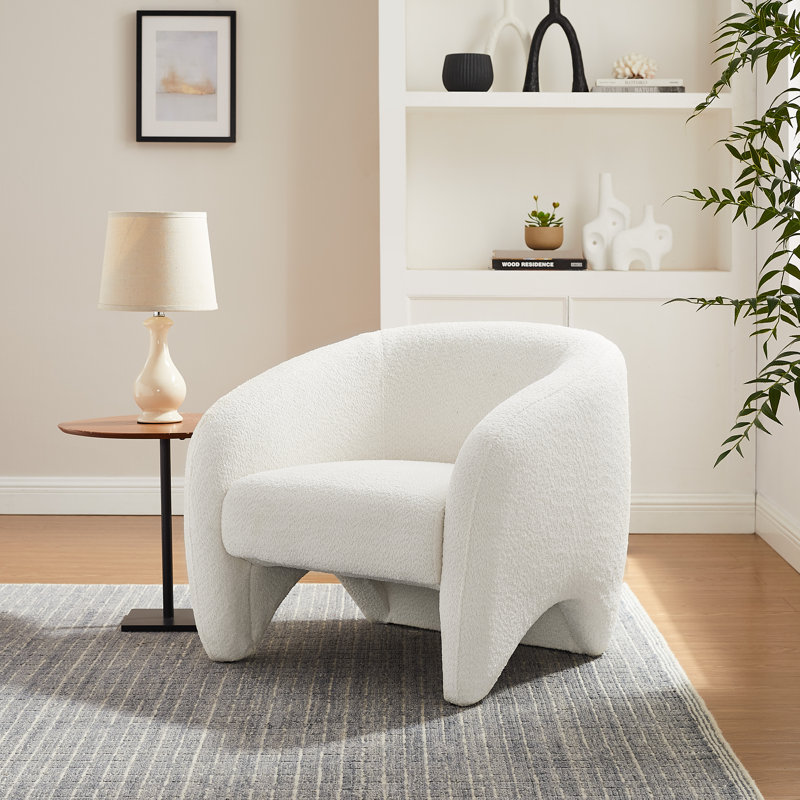 Fauteuil demi-tonneau en chenille de 32,30 po de largeur Whittnie, Polyester blanc