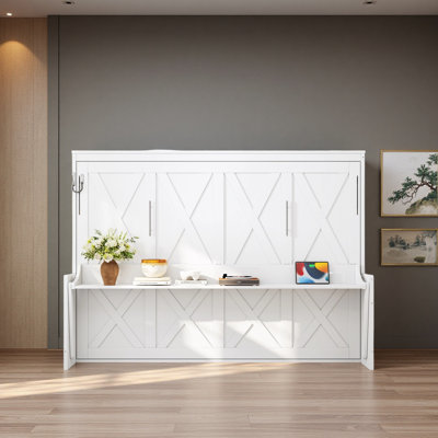 Murphy Bed with a desk, USB Charging Station,LED Lights