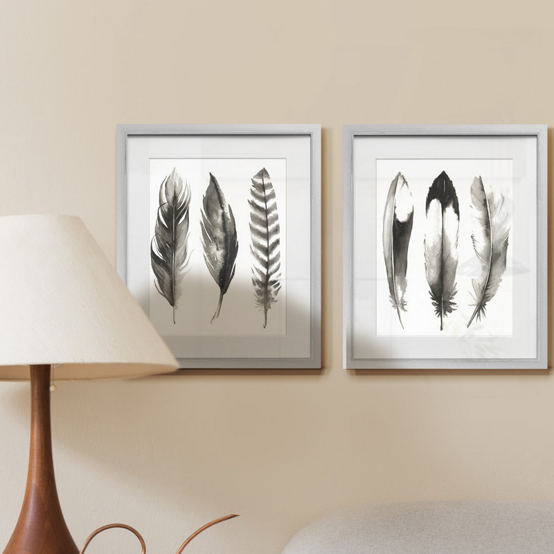 Aquarelle plumes I-ensemble de 2 reproductions d’art graphique encadrées sur papier