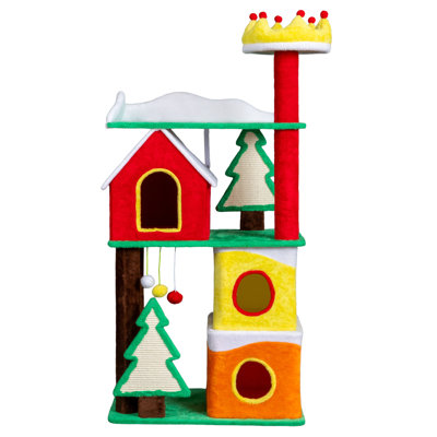 56In Christmas Multi-Level Cat Tower With Cat Condos Perch Sisal Ramp Scratching Posts