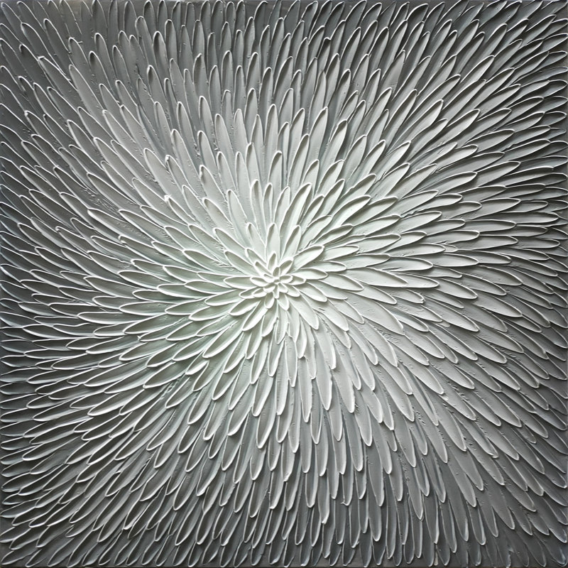 «Abstract Petals Memory» - peinture sur toile tendue, H 20 po x l 20 po x P 1,5 po, gris