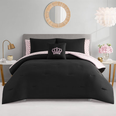 Juicy Couture Crown Sparkle Solid Reversible Bed-in-a-Bag Comforter Set