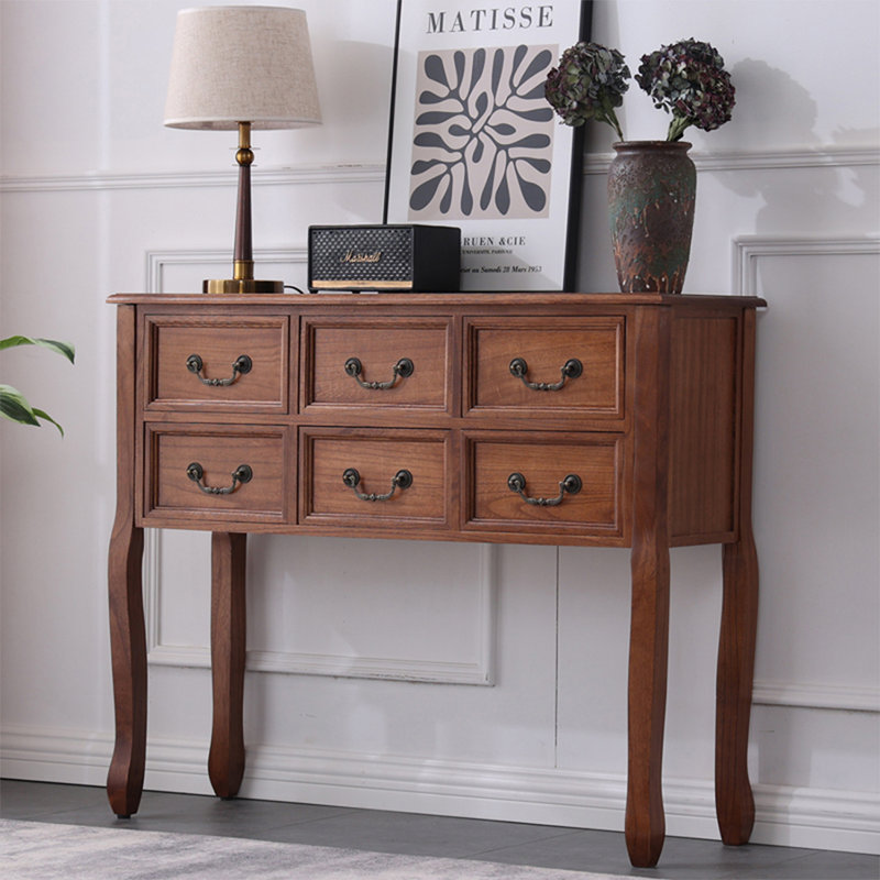 Console rectangulaire en bois massif de couleur noyer clair, H 32,28 po x l 39,37 po x P 12,6 po