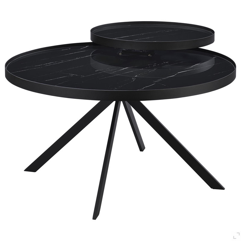 Table basse ronde avec plateau en verre et marbre, Black, Black, Black