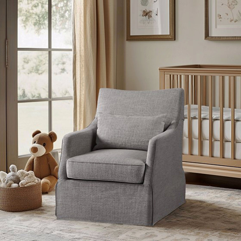 Chaise d'appoint pivotante grise 360 ° avec coussin de dossier
