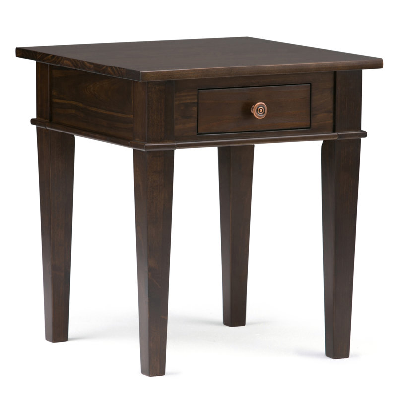 Tobacco Brown Solid Pine Square End Table with Drawer