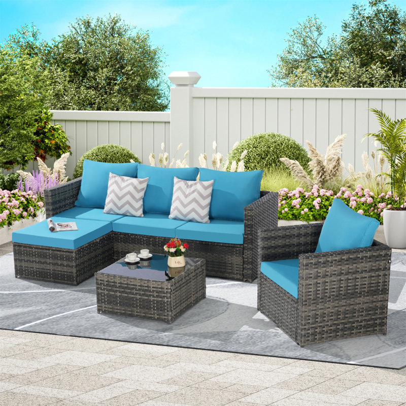 Ensemble de mobilier d'extérieur tissé pour relaxer et socialiser, Bleu clair