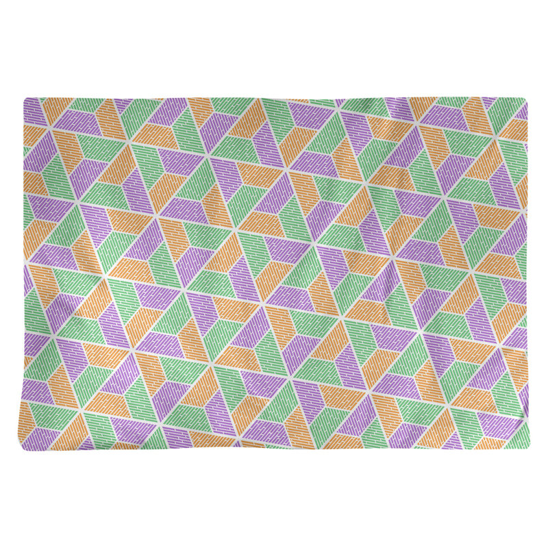 Napperon en coton à trois trapézoïdes de 18 po, Vert / mauve / orange
