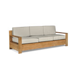 Qube 3 Person Teak Outdoor Sofa With Sunbrella Antique Beige Cushions