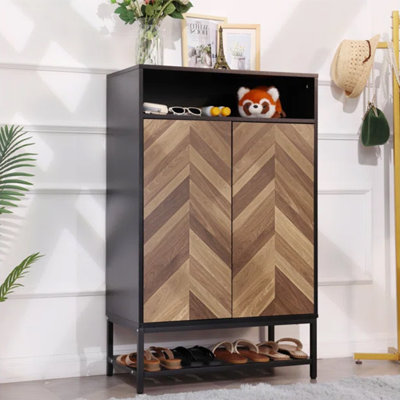 24 Pair Wood Grain Shoe Storage Cabinet with Removable Shelves for Entryway