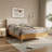 Queen Platform Bed with Quilted Upholstered Headboard & Rubberwood Frame