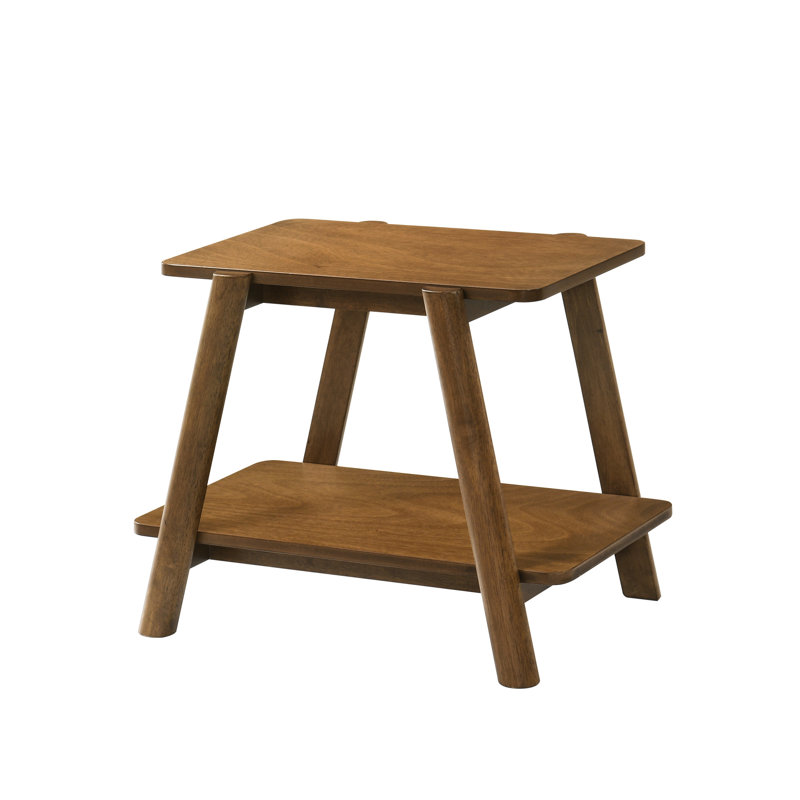 Table d'appoint Mid-Century en bois avec finition noyer et tablette - décor moderne pour chambre à coucher et salon