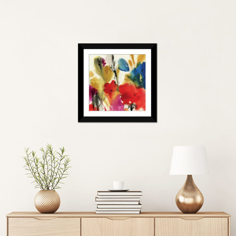 « watercolour fleurs ii », impression sur toile, H 16 po x l 16 po x P 1 po, Papier d'art encadré noir, Blanc