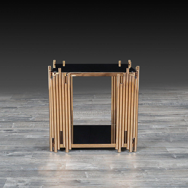Fortney Glass Top End Table, Rose Gold