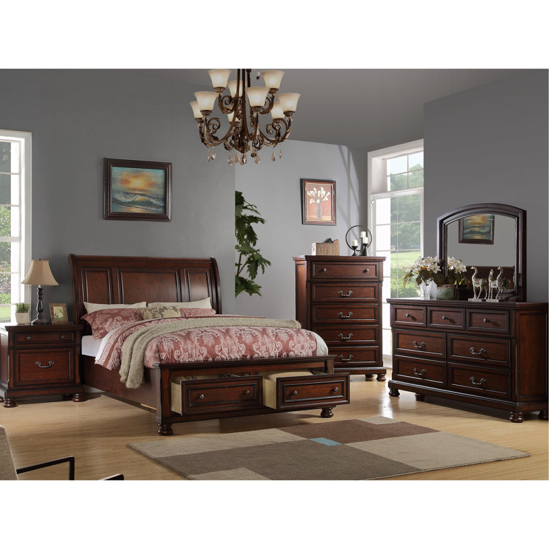 Contemporary Style Nightstand In Cherry With Drawer Storage For Bedroom Solid Wood Table And 2