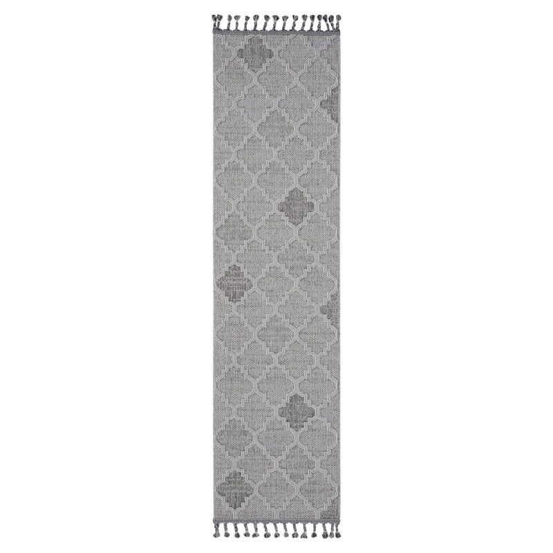 Collection 4X6 White/Grey /Trellis Indoor/Outdoor Area Rug, Runner 2'2" x 8'