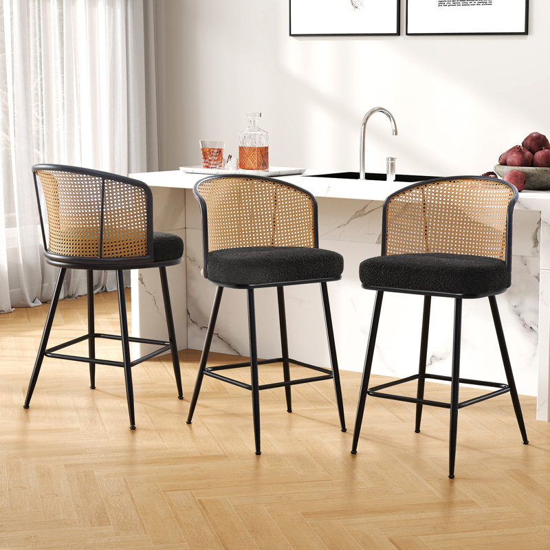 Tabouret de bar et de comptoir rembourré Cane, Tabouret de comptoir (siège d'une hauteur de 26 p, Noir, noir, noir, noir, 3