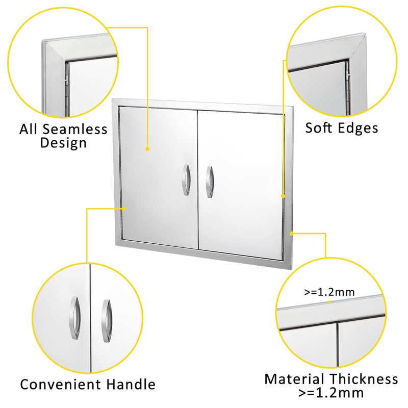 Porte d'accès en acier inoxydable de qualité commerciale 304 pour cuisine extérieure, porte d'armoire encastrée pour îlot de barbecue, panneau d'accès