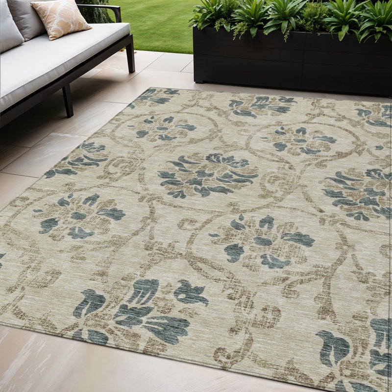 Tapis d'intérieur lavable floral extérieur brun clair 5 pi x 8 pi