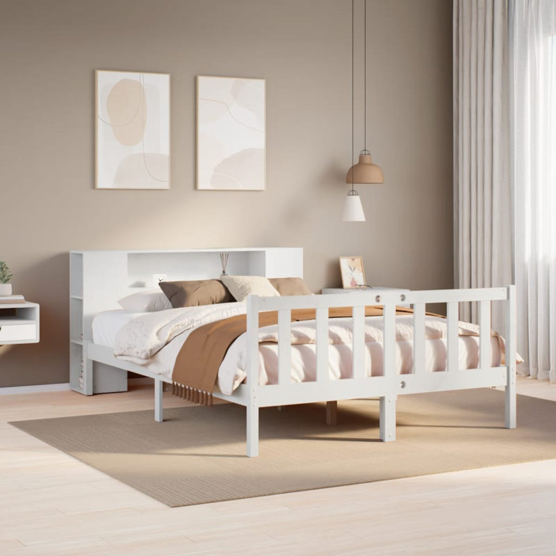 Bookcase Bed Without Mattress Solid Wood Pine, White, 126 x 219.5 cm