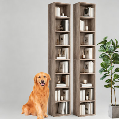 2 tablettes de 71 po de hauteur, bibliothèque étroite à 8 niveaux avec tablettes réglables
