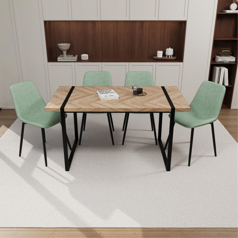 Ensemble de table de salle à manger 5 pièces en bois avec base en métal, Vert
