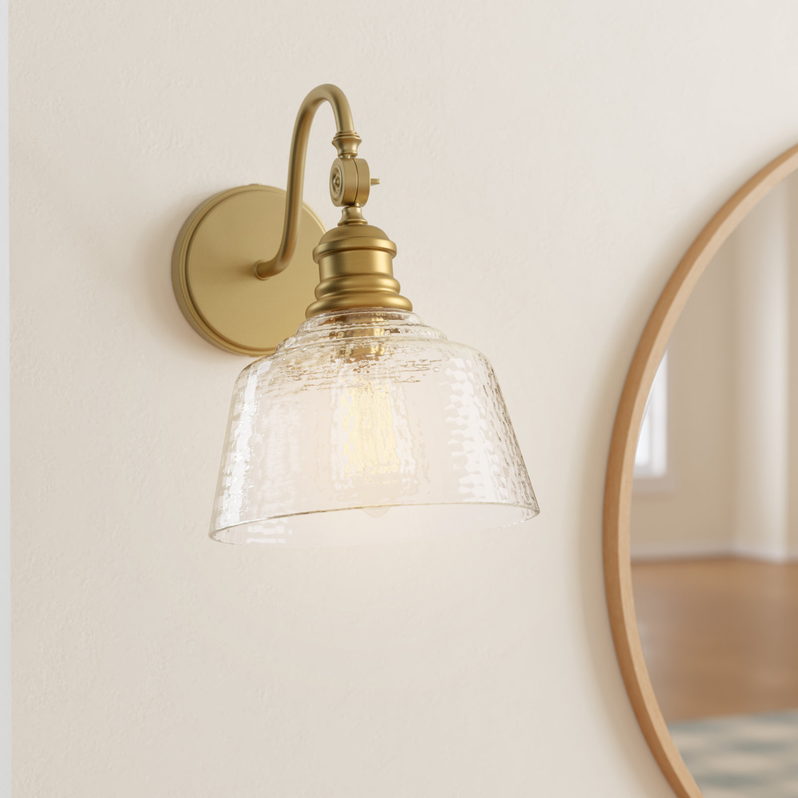Lindholm 1-Light Dimmable Armed Sconce , Natural Brass