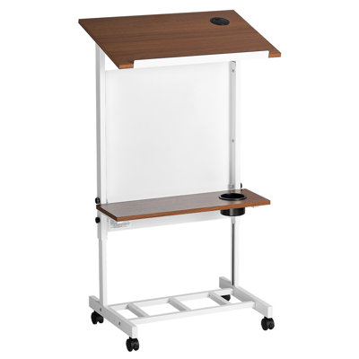 Support réglable en bois avec tablette de rangement, bureau mobile pour ordinateur portable pour les présentations, les écoles, les églises et les événements, hauteur de 40 à 49 pouces, conception portable avec support pour livres et porte-gobelet