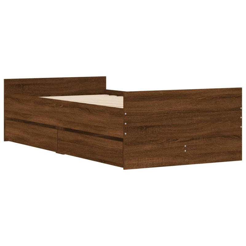 Nyarie Drawers Bed Frame, Single ( 90 x 190 cm), Brown Oak