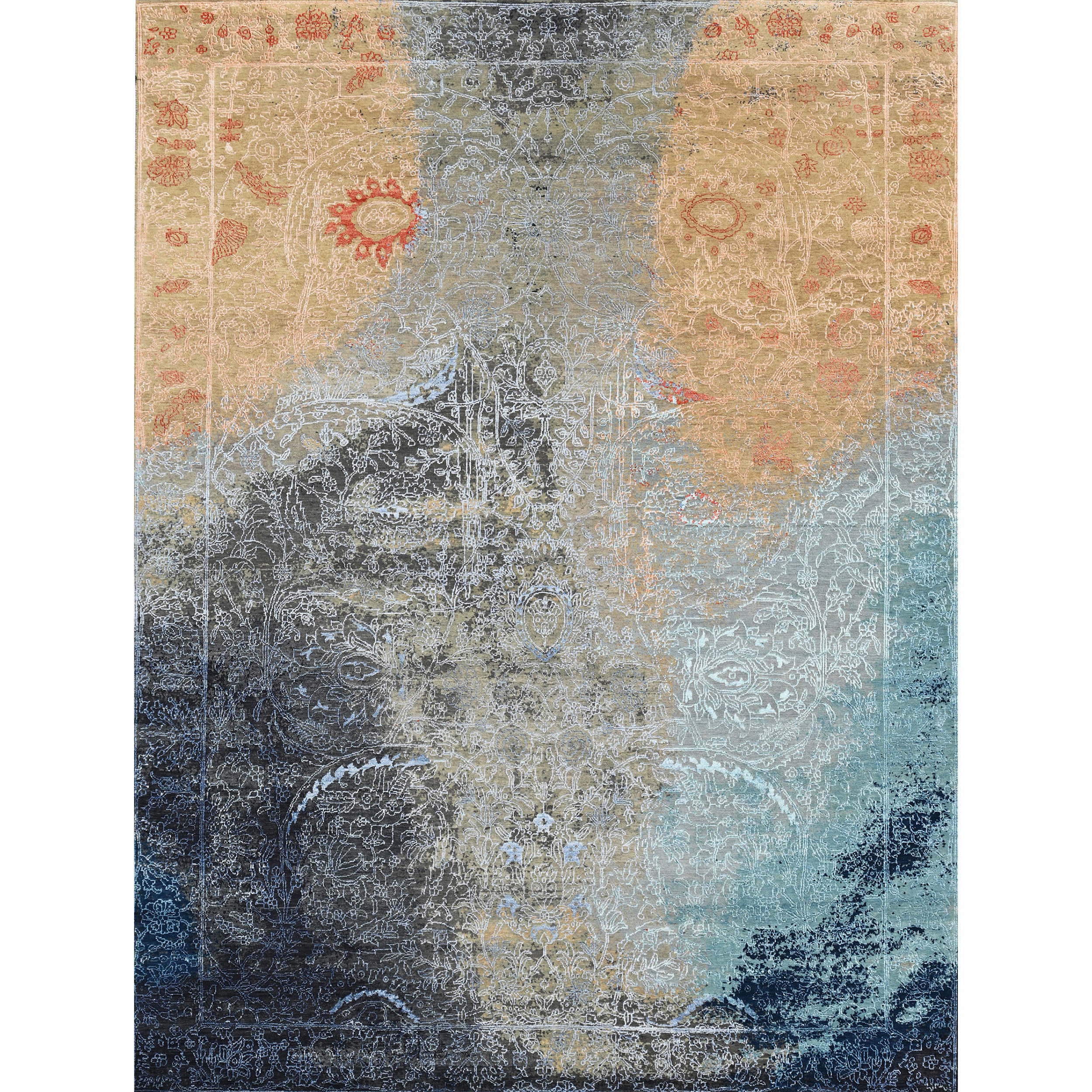 Bokara Rug Co., Inc. Abstract Hand-Knotted Area Rug in Gray/Blue/Yellow ...
