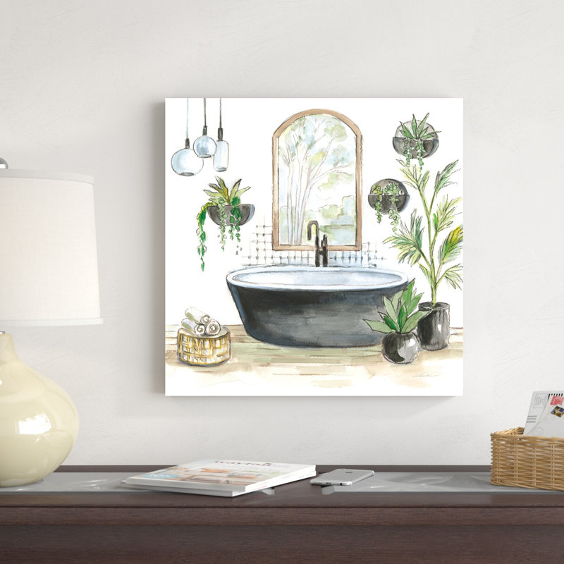 «Black Bathaign II» par Silvia Vassileva, peinture sur toile tendue, H 12 po x l 12 po, Toile avec cadre argenté, Non