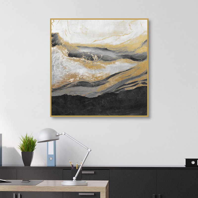 «Black Gold Abstract» par Willowbrook, art mural encadré