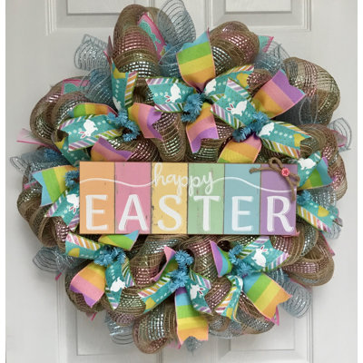 Happy Easter Wreath with Pastel Block Letters