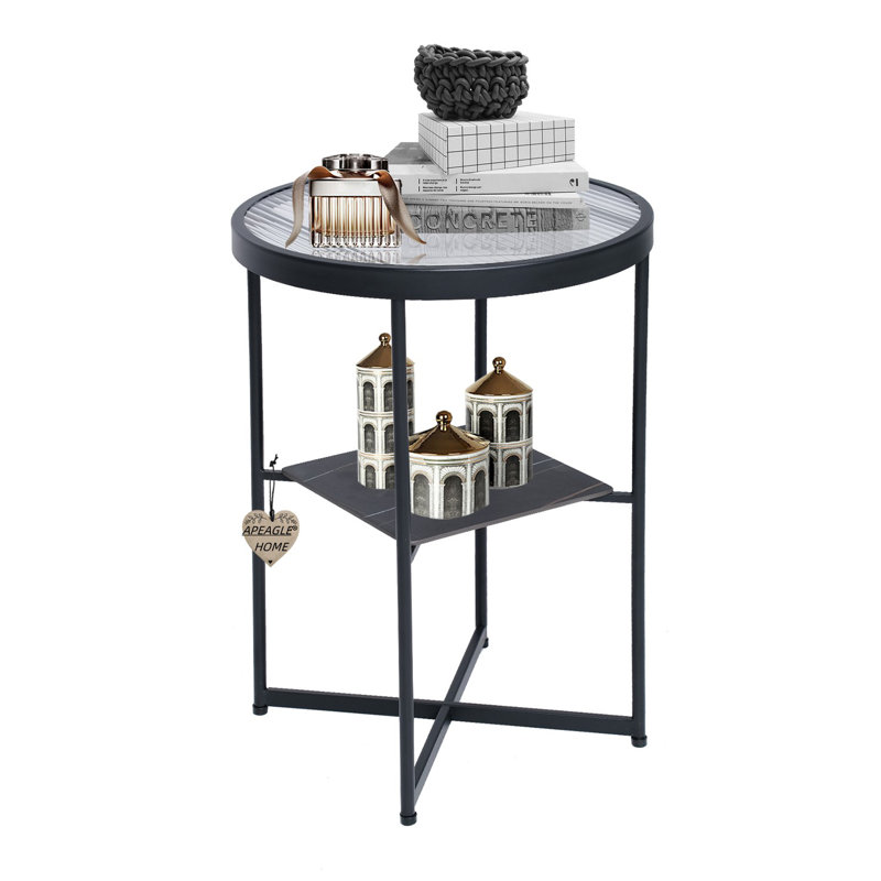 Glass Top End Table, 23.6" H x 15.7" W x 15.7" D