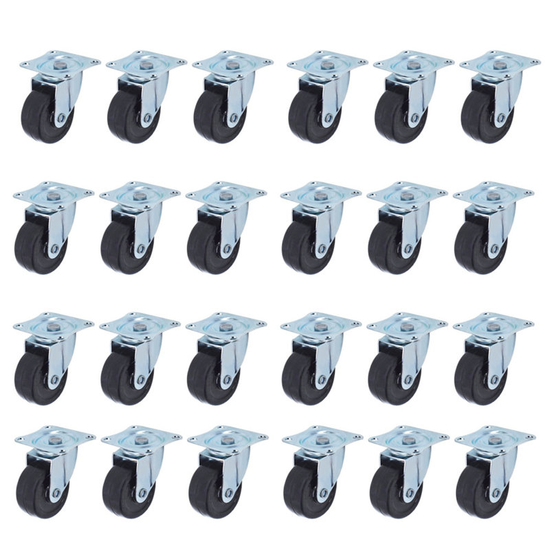 Heavy Duty Swivel Caster Wheels 24 Pack 2 Inch Rubber Base With Top Plate & Bearing
