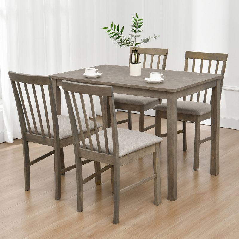 Modern Rustic Wood Dining Table And Chair Set, Grey/Khaki