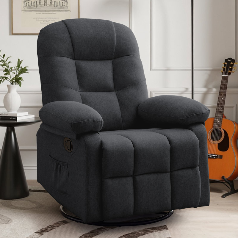 KORSER Recliner Chair, Small Recliner For Small Space, 360 ° Swivel Rocker Recliner For Living Room, Manual Recliner With Side Pockets
