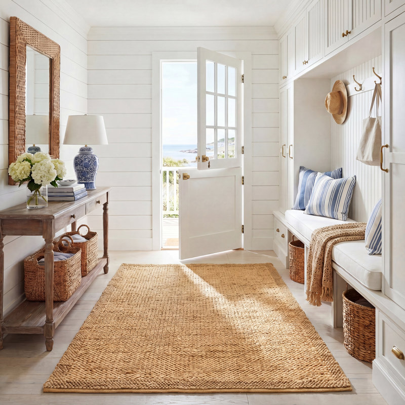 Natural Fiber Handwoven Jute Rug, Rectangle 5' x 8'